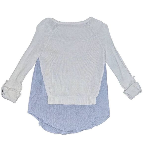 Moth Blouse Soft Knit Pinstriped Long Sleeve V-Neck Blue White Size XS - Picture 3 of 8